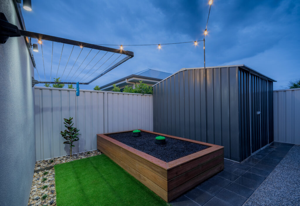 backyard and bathroom